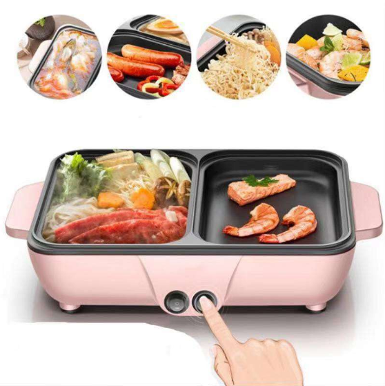 2 in 1 Mini Hotpot Electric Contact Grill Multifunctional Small Hotpot Mini Electric